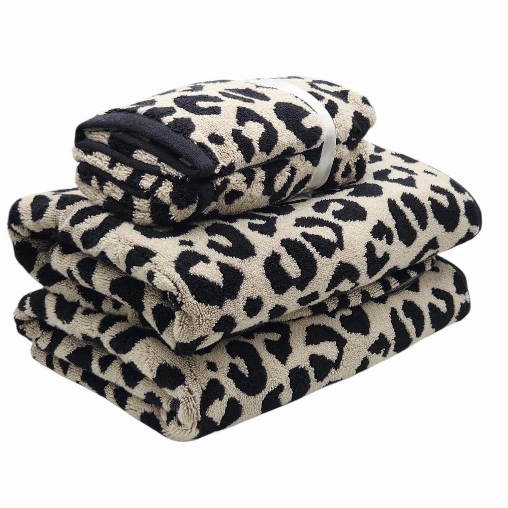 Rachel Zoe 4pc Leopard Cheetah Print Cotton Towel Set 2 Bath 2 Hand Black Tan